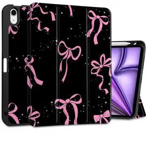 DONGKE for iPad Air 11 Inch Case M3 2025 / M2 2024 & iPad Air 5th 2022 / 4th Generation 2020 10.9 Inch, Ultra Thin Soft TPU Back Cover with Pencil Holder Support Auto Wake/Sleep, Bows & Stars