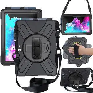 DreamerX for Microsoft Surface Go 4/3/2/1 Case (2023/2021/2020/2018), Heavy Duty Military Grade Rugged Shockproof Kids Friendly Drop Protection Cover w/Rotating Stand Hand Strap Shoulder Strap, Black