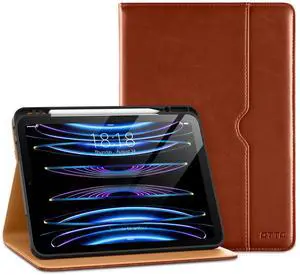 DTTO for iPad Pro 12.9 6th / 5th / 4th / 3rd Generation Case 2022/2021/2020/2018, Premium Leather Folio Stand Cover with Built-in Apple Pencil Holder -Auto Wake/Sleep and Multi Viewing Angles,Brown