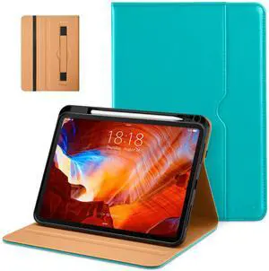 DTTO for iPad Pro 11 inch Case (M4) 2024, Premium Leather Business Folio Stand Cover with Pencil Holder - Auto Wake/Sleep and Multiple Viewing Angles, Cyan Blue
