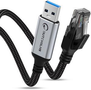 Dutevolns USB A to Ethernet Cable 10 FT, Type A to RJ45 Nylon Cord, Gigabit Directly Connected, Compatible for Laptop, Desktop PC, Switch, TV Box