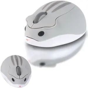 elec Space Cute Animal Hamster Shape Wireless Mouse - Silent, 3-Button Design for Laptop & PC; Includes Random Color Cable Clip - Perfect Computer Mouse-Grey