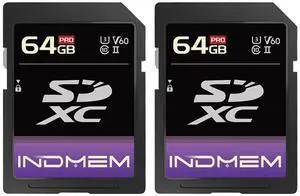 INDMEM 64GB SD Card 2Pack UHS-II V60 U3 SDXC Memory Card, High Speed Read up to 280MB/s, V60 Memory Cards for Professional Camera 4K/6K Video