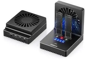 FIDECO M.2 NVMe SATA SSD Cloner Dock, USB 3.2 Gen 2 X 2, 20Gbps NVMe Cloner Duplicator with Foldable Cooling Fan, Support Offline Clone, UASP and Trim, Aluminum Design
