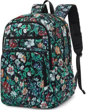 FOKDUVB Large Backpack for Women Backpack with Lots of Pockets for Travel Work School Bookbag with Laptop Compartment for High School College Girls Mochilas Morrales para Mujer (Green, Floral)