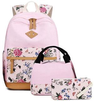 Goodking Teen Girls School Backpack Kids Bookbag Set with Lunch Box and Pencil Case College Bookbag Laptop Backpack Travel Daypack, Pink