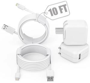 iPad Charger, [MFI Certified] 2Pack Long 10FT USB A to Lightning Cord Fast iPhone Charging Foldable Portable Plug USB Wall Charger Block for iPad 9th 8th Generation, Mini 5, 4, Air, Pro,iPhone,Airpods