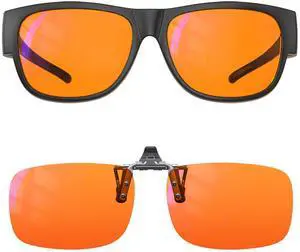 Goiteia 100% Orange Blue Light Blocking Glasses Fit over Glasses & Orange Blue Light Clip on Glasses for Eyes Strain/Light Sensitive-Help to Sleep