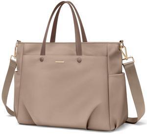 Laptop Tote Bag 15.6 Inch, Computer Shoulder Bag Large Work Tote Bag for Women, Laptop Carrying Case Stylish Handbag for Business Travel (Champagne)