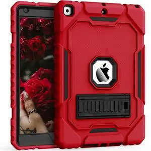 Grifobes Case for iPad 9th / 8th / 7th Generation 10.2 Inch (2021/2020/2019), Kick Stand Heavy Duty Shockproof Rugged Protective 10.2" Cover for iPad 9 8 7 Gen for Kids Girls Women (Red+Black)