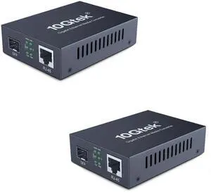 2 Pack Gigabit SFP to RJ45 Fiber Media Converter, Fiber to Ethernet Converter, 10/100/1000Mbps RJ45 Port to 1000Mbps Open SFP Port, up to 120km, Auto-Negotiation, Durable Metal Casing