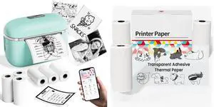 HIHTV T02E Mini Sticker Printer with 3 Rolls Adhesive Transparent Sticker Thermal Paper