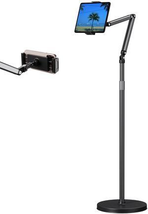 Hocoder Floor Tablet Stand Phone Stand for Bed, Meeting, Vlogging, Compatible with iPad, Kindle, Galaxy Tab, Adjustable Height, Tablet Holder with Ultra-Long Extension Arm, 360deg Swivel