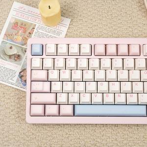 Hunfuthr PBT Keycaps, Minimalist Pink White Keycaps Set, Custom Cherry Profile Keycap 60 Percent, Dye Sublimation Cute Key Cap for 60% 65% 75% 100% MX Switches Mechanical Keyboard (164key)