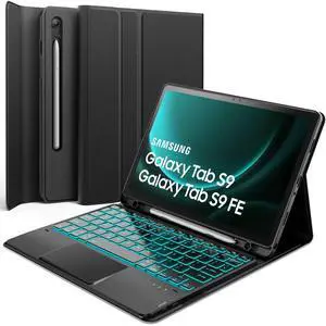 inkolelo Keyboard Case for Samsung Galaxy Tab S9 / S9 FE 11 inch,Detachable Smart Tablet Keyboard with 7 Colors Backlit & Touchpad,Tab S9 11" / S9 FE 2023Black