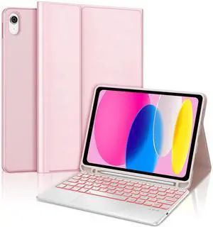 for iPad 11th 10th Generation Case with Keyboard, 7 Color Backlit, Multi-Touch Trackpad, Detachable Wireless Bluetooth Keyboard Cover for iPad 11 inch A16 2025 10th Gen 10.9 Inch 2022, Light Pink