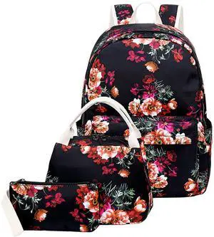 Joyfulife Teen Backpack for Girls Kids School Backpack with Lunch Box Student BookBags Set Travel Laptop Backpack Casual Daypacks (Floral Backpack)