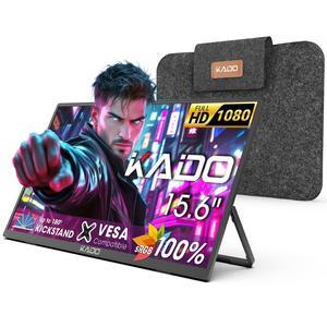 Kado 15.6" 1080p Portable Monitor for Laptop, 100% sRGB 1920x1080 HDMI USB-C Second Display IPS Laptop Screen Extender, Carrying Sleeve 180deg Kickstand for PC, Mac, Dex, Tablet, Xbox, PS4/PS5, Switch