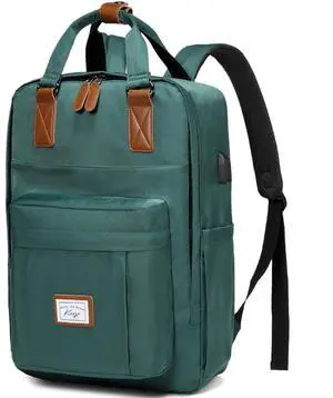 Kasqo Backpack for Women Men, 15.6" Large Capacity Water Resistant Laptop Fashion Bag with USB Charging Port for Travel Work, Green