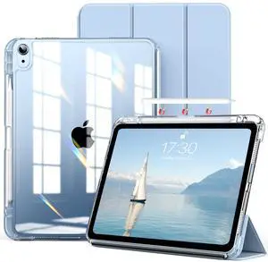 kenke Hybrid Case for iPad Air 11 Inch (M3) 2025 / (M2) 2024, iPad Air 5th/4th Gen 2022/2020 10.9 Inch with Pencil Holder, Detachable Cover with Clear Hard Back Shell, Auto Sleep/Wake, Sky Blue