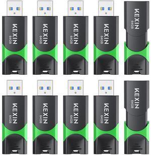 KEXIN 64 GB Flash Drive 10 Pack USB 3.0 Flash Drive 64G Thumb Drive 3.0 Memory Stick Data Storage USB Stick with LED Indicator,64G 10Pack Black+ Green