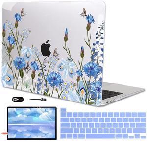 LCMOCICO for MacBook Pro 13 Inch Case 2022 M2 2020 2021 A2338 M1 A2251 A2289 with Touch Bar & Touch ID, Plastic Hard Case Keyboard Cover Screen Protector Webcam Cover Brush, Tropical Blue Flowers