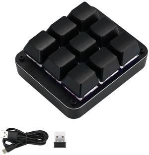 LINKEET Tri-Mode 9 Keys Programmable Macro Keypad Wireless 2.4G/Bluetooth 5.3/Wired USB-C One-Handed Mini Mechanical Gaming Keyboard Hot Swappable NKRO Red Switches Metal Panel for WinMac, Black