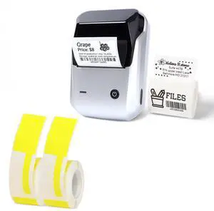 LMASBLTER B1 Silver Barcode Label Printer with Tape+2 Rolls Yellow Cable Label Maker Tape