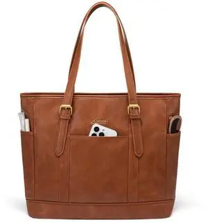 LOVEVOOK Laptop Tote Bag for Women,Vintage Leather Work Tote Bag for Women, 15.6 Inch Computer Briefcase Bag,Waterproof Teacher Business Office