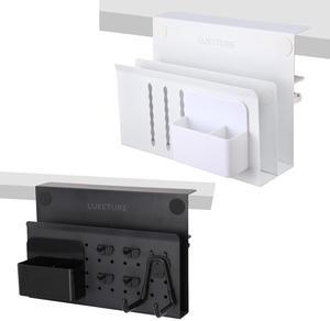 LUKETURE Desk Side Storage, Under Desk Storage, No Drill Under Desk Laptop Mount, Steel Hanging Desk Organizer, Clamp on Laptop Holder for Office and Home, Fits Flat Edge Desks 0.4" to 2.8"