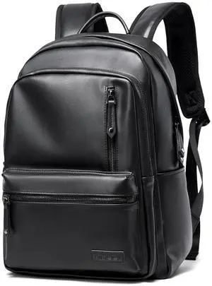 MATE ELAN Laptop Backpack For Men Women Waterproof 15 Inch Pu Leather Black Casual Backapck For Work Business Travel College