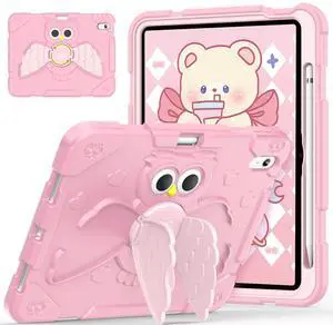MARIWIVI Kids Friendly Case for iPad (A16) 11th Generation 11 inch 2025/ iPad 10th Generation 10.9 inch 2022 with Pencil Holder/Rotating Stand for iPad 11th/10th Gen Kids Girls Boys(Pink+LP+Pink)