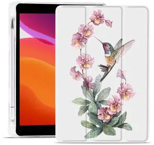 MAYCARI Hummingbird Flower Case for iPad Air5/Air4 with Pencil Holder, Cute for iPad 10.9 Inch 2022/2020 Protective Case with Soft TPU Back, Auto Sleep/Wake Cover Slim Shell