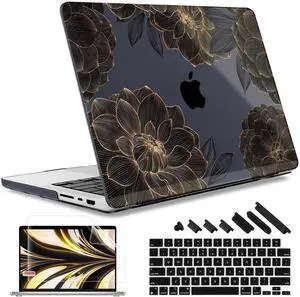 May Chen Case for M4 MacBook Pro 14 inch Case A3112 A3401 Max A3185, M3 A2918 A2992, M2 A2779 M1 A2442, 2024 2023 2022 2021 Release, Plastic Hard Shell Case with Keyboard Cover, Golden Flowers Dahlia
