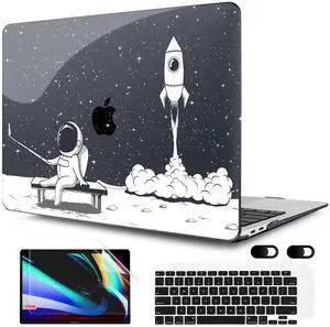 MEEgoodo MacBook Air Case 13.3 Inch - Hard Shell with Keyboard Cover & Touch ID - Astronaut Rocket Glitter