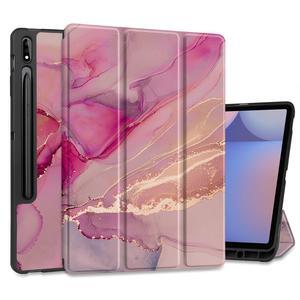 MEEgoodo Case for Samsung Galaxy Tab S10+ 2024/S9 Plus/S9 FE Plus 12.4 inch Cover 2023 with Pen Holder,Tablet Cases with Folding Stand+Soft TPU Back Shell + Smart Auto Wake/Sleep, Gold Splashes Marble
