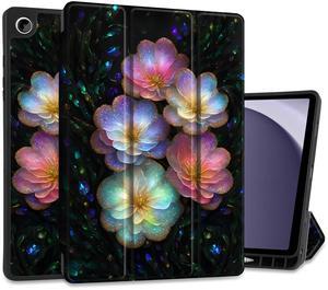 MEEgoodo Case for Samsung Galaxy Tab A9 Plus 11 inch Cover 2023 with S Pen Holder, A9+ Smart Tablet Cases with Leather Trifold Stand+Soft TPU Back Shell+Smart Auto Wake/Sleep, Glitter Flowers