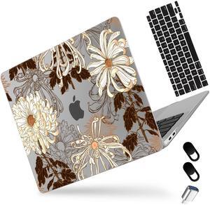 MEEgoodo for M2 MacBook Pro 13 inch Case 2022 2021 2020, Clear Cover Fit Model A2338 M2/M1 A2251 A2289, Flexible Plastic Case for 13.3-inch Laptop, Hard Shell for MacBook Pro M2, White Chrysanthemums