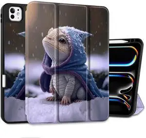 MEEgoodo Case for M4 iPad Pro 11 inch Case 2024, Tablet Cover with Trifold Stand & Pencil Holder & Auto Wake/Sleep & Soft TPU Back Cover, Cute Dragon Cub