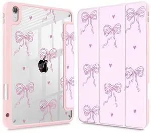 Mektron Case for iPad Air 11 inch (M3 2025 7th /M2 2024 6th), Compatible with iPad Air 10.9" (2022 5th Gen /2020 4th Gen), Buit in Pencil Holder with Shockproof Clear Shell, Bows C359