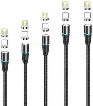 N. NETDOT Gen12 Magnetic Charging Cable [5 Pack Black,1ft/3.3ft/5ft/6.6ft/6.6ft] Data Transfer Compatible with Micro-USB & USB-C Smartphones Come with 10 Connectors