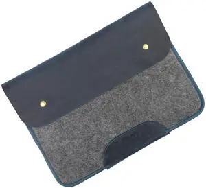 NGGU Premium Felt & Leather Laptop Sleeve - Durable 13-16 Inch Case for MacBook, Tablet & Laptop - Stylish & Protective - Big & Blue