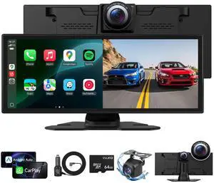 Upgrade Wireless Carplay Screen for Car with 4K Dash Cam, 11.26'' Portable A-pple CarPlay & Android Auto Car Stereo Touchscreen with Backup Camera, Mirror Link/GPS Navigation/Bluetooth/Siri/FM