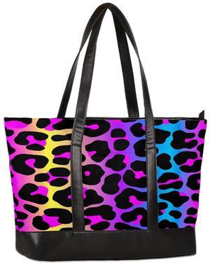 Laptop Tote Bag for Women 15.6 inch Colorful Leopard Cheetah Large Capacity Work Bag Lightweight Briefcase Messenger Bag Leather Shoulder Bag Canvas Computer Bag for Business Office Travel
