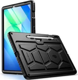 Poetic TurtleSkin Case for Samsung Galaxy Tab S10 FE (2025)/ Tab S9 FE | Fan Edition (2023) 10.9 inch Case with S Pen Holder, Heavy Duty Shockproof Kids Friendly Protective Silicone Cover, Black