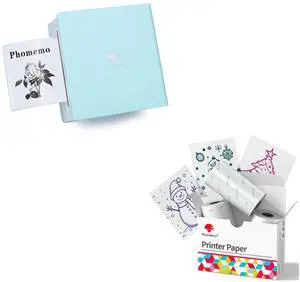 Phomemo M02 Mini Sticker with 3 Rolls Transparent Sticker Paper on Color Pink, Green, Blue
