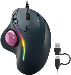 Wired Trackball Mouse, Ergonomic Comfort Design Reduces Muscle Strain, Easy Thumb Control, Precision Tracking with 5 DPI Options, Dual USB-C/USB-A Interface Compatible for PC, Laptop, Mac, Windows