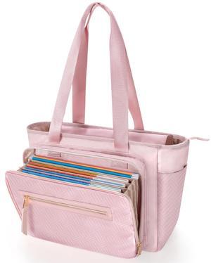 Prokva Teacher Tote Bag for Women, Teacher Work Bag 15.6 inch Laptop Bag with Accordion File Organizer, Pink