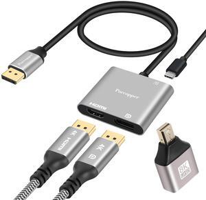 DisplayPort to HDMI and DisplayPort Adapter (Dual 4K@60Hz), DP Splitter 1 in 2 Out Extended Display MST 1 DP Male to HDMI Female & DP Female for Dual Monitors, DP Splitter Hub for PC, Graphics Card