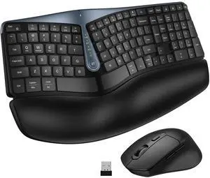 Ergonomic Wireless Keyboard Mouse Combo, MK835 Wave Keys Bluetooth/2.4G Split Design Ergo Keyboard with Cushioned Palm Rest, Multi-Device, Rechargeable, for Multi-OS, Windows/Mac/Android